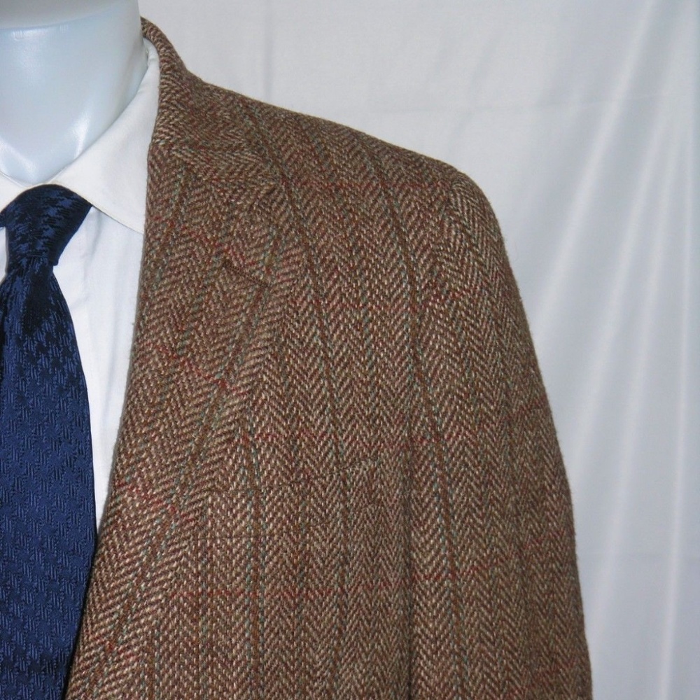 Polo Vintage Brown Herringbone Tweed Vintage 70s Two Button Sport Coat 40L